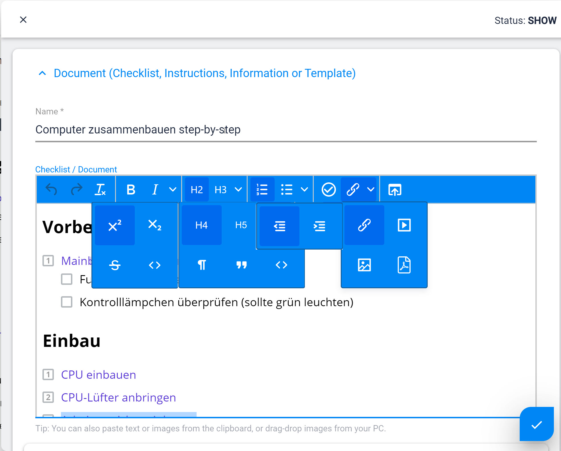 Intuitiver WYSIWYG-Editor mit vielen Formatierungsmöglichkeiten